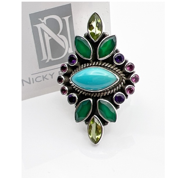 🌟NICKY BUTLER 925 Sterling Silver Turquoise Multi Gem East West Ring Siz… - Picture 4 of 12